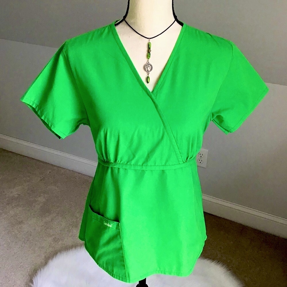 Landau Green Crossover Scrub Top Size Small
